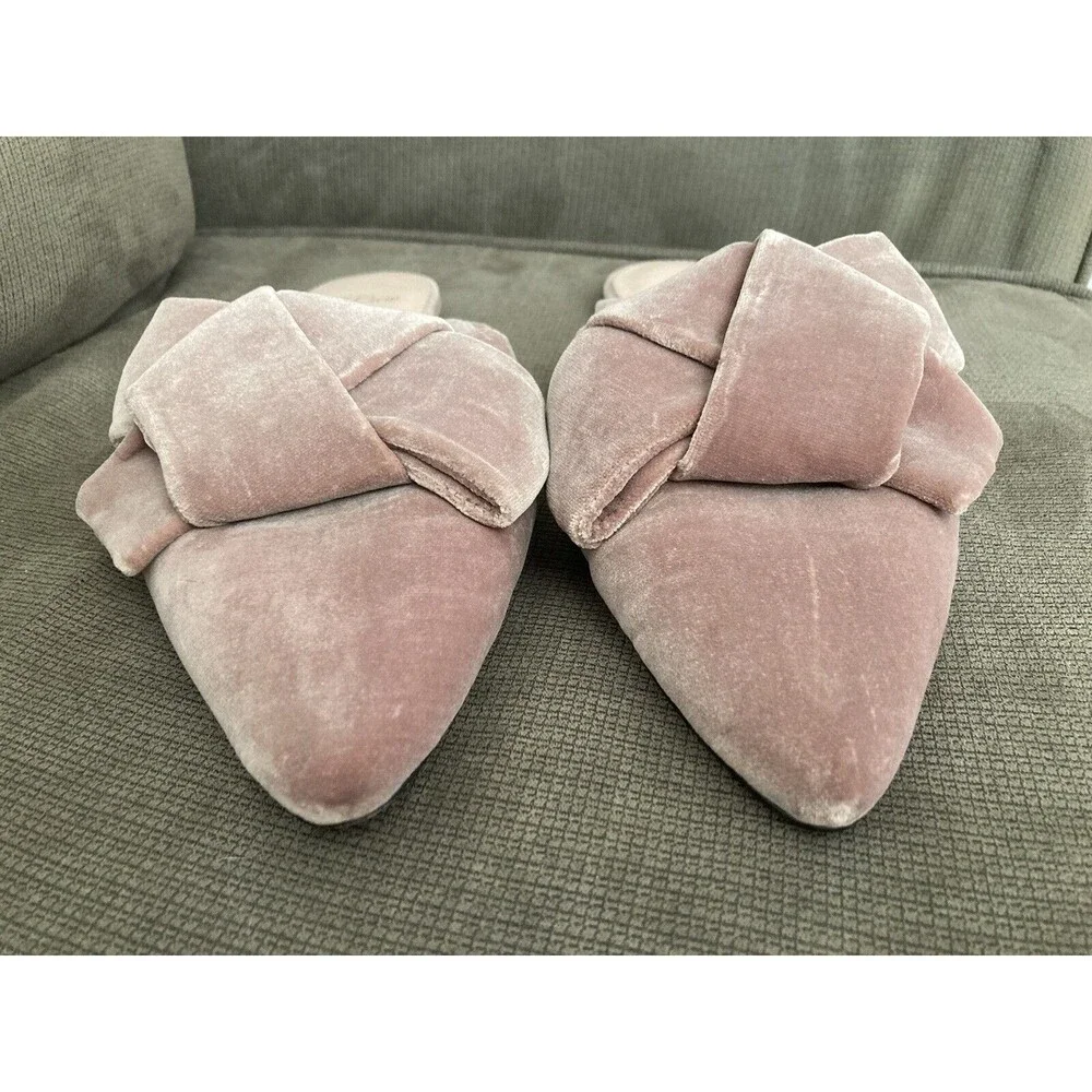 Blush Velvet Bow Pointed-Toe Slip-On Flats